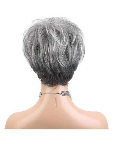 Peluca Corta Gris HAIRCUBE Corte Pixie Cabello Humano