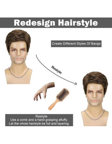 Peluca Corta Marrón DDHAIR Sintética Realista para Hombres