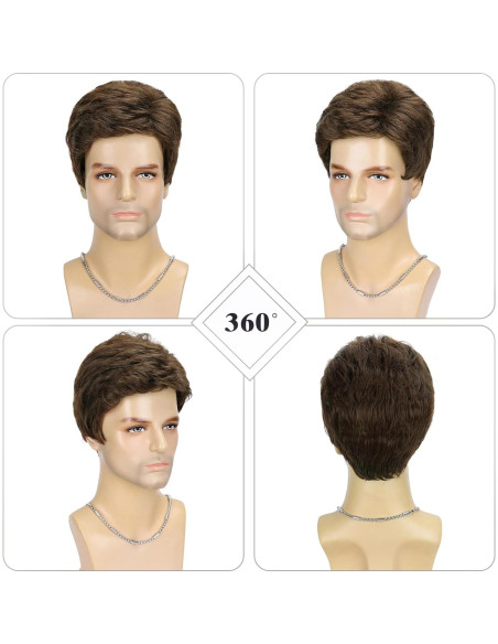 Peluca Corta Marrón DDHAIR Sintética Realista para Hombres