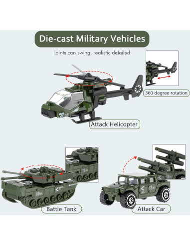 Vehículos Militares Diecast Shellvcase Paquete 6 Juguetes