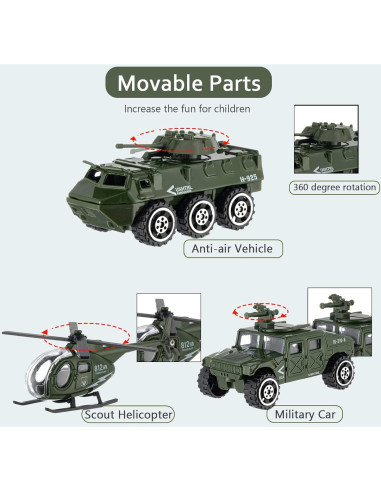 Vehículos Militares Diecast Shellvcase Paquete 6 Juguetes