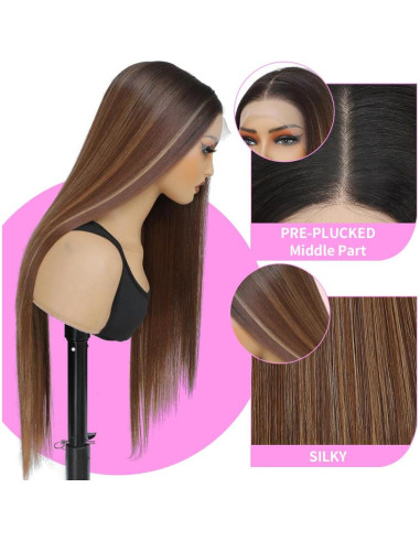 Peluca Sintética KPROYU 30 Pulgadas Marrón Destacado