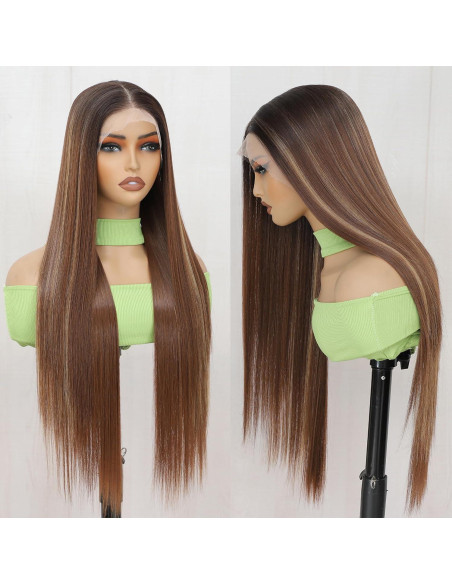 Peluca Sintética KPROYU 30 Pulgadas Marrón Destacado