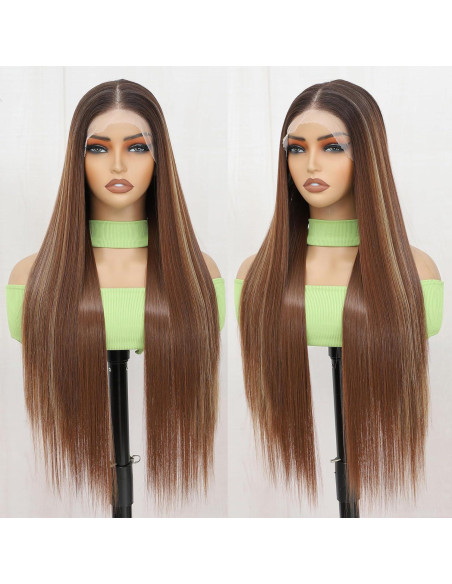 Peluca Sintética KPROYU 30 Pulgadas Marrón Destacado