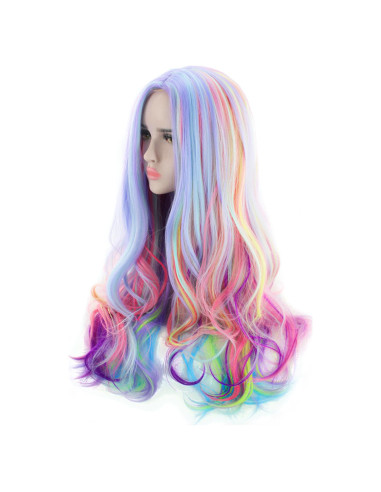 Peluca Arcoíris Larga Rizada AGPTEK 70 cm Resistente al Calor