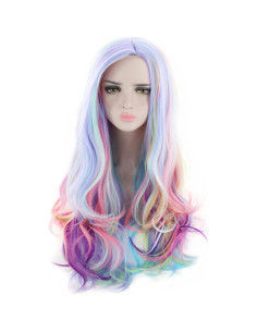 Peluca Arcoíris Larga Rizada AGPTEK 70 cm Resistente al Calor 2
