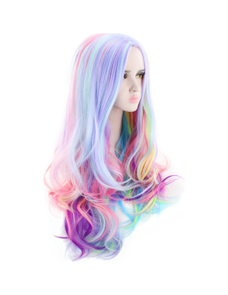 Peluca Arcoíris Larga Rizada AGPTEK 70 cm Resistente al Calor