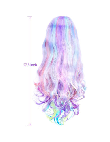 Peluca Arcoíris Larga Rizada AGPTEK 70 cm Resistente al Calor