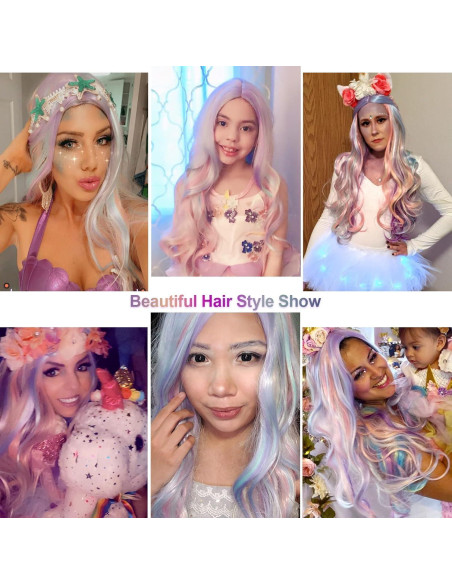 Peluca Arcoíris Larga Rizada AGPTEK 70 cm Resistente al Calor