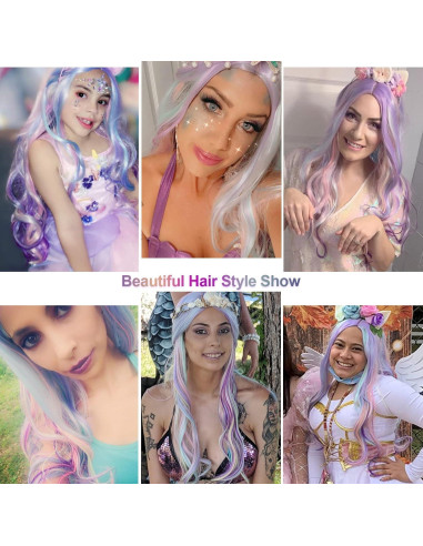 Peluca Arcoíris Larga Rizada AGPTEK 70 cm Resistente al Calor