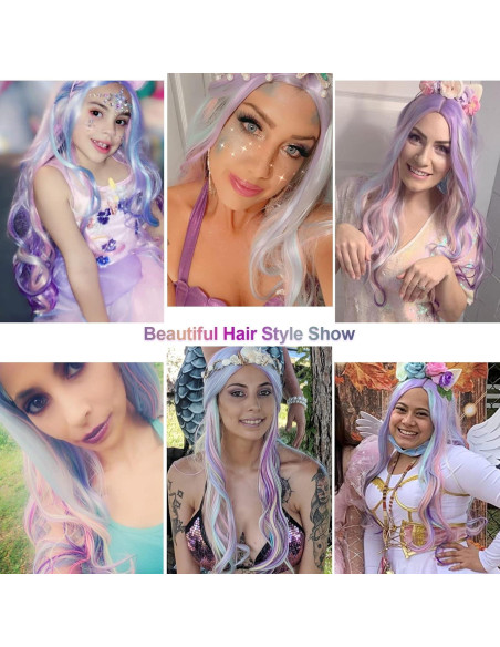 Peluca Arcoíris Larga Rizada AGPTEK 70 cm Resistente al Calor