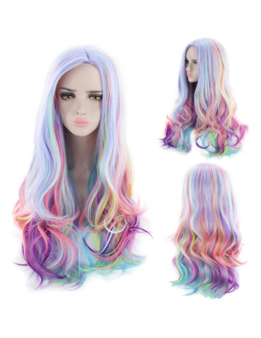Peluca Arcoíris Larga Rizada AGPTEK 70 cm Resistente al Calor