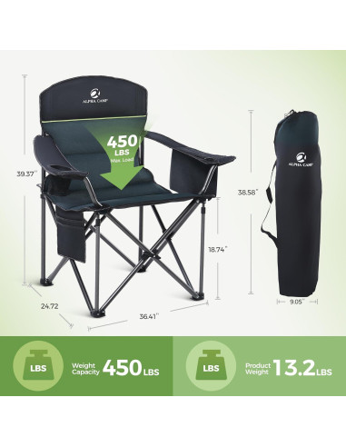 Silla de Camping Plegable LET'S CAMP Charles Verde 204kg