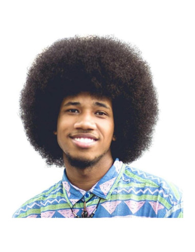 Peluca Afro Hombre BECUS Cabello Humano Rizado Negro 20 cm