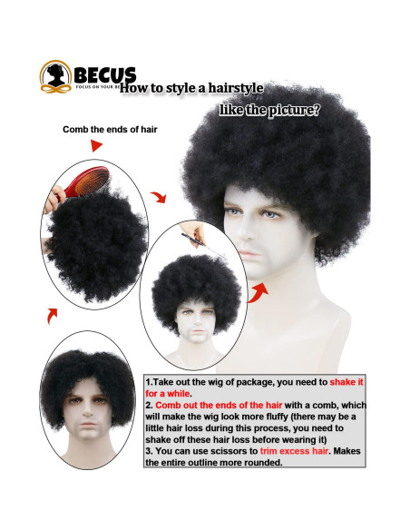 Peluca Afro Hombre BECUS Cabello Humano Rizado Negro 20 cm