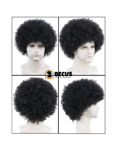 Peluca Afro Hombre BECUS Cabello Humano Rizado Negro 20 cm