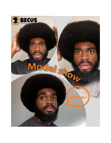 Peluca Afro Hombre BECUS Cabello Humano Rizado Negro 20 cm