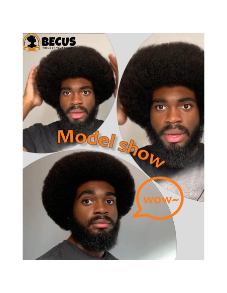 Peluca Afro Hombre BECUS Cabello Humano Rizado Negro 20 cm