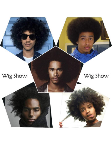 Peluca Afro Hombre BECUS Cabello Humano Rizado Negro 20 cm