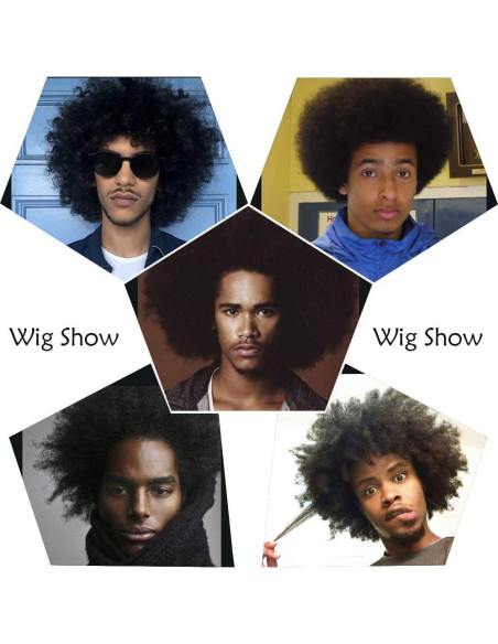 Peluca Afro Hombre BECUS Cabello Humano Rizado Negro 20 cm