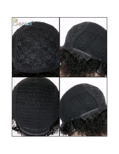 Peluca Afro Hombre BECUS Cabello Humano Rizado Negro 20 cm