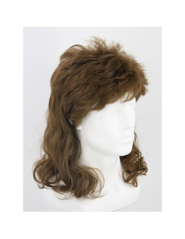 Peluca Mullet Rizada Marrón LeMarnia para Disfraz