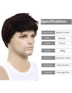 Peluca Corta Marrón para Hombre BEAUTY FLAG Sintética 2