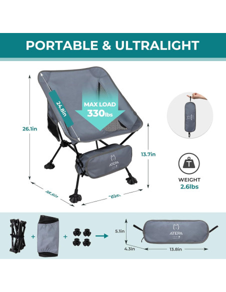 Silla de Camping ATEPA Ultraligera Plegable 1.09 kg Silla de Camping ATEPA Ultraligera Plegable 1.09 kg
