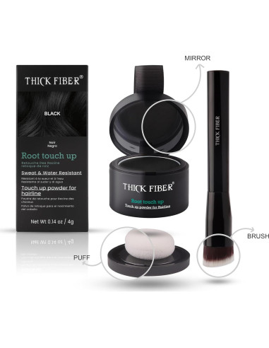 Polvo Retoque Raíces THICK FIBER - Set Cabello Fino Negro