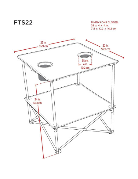 Mesa Plegable Cuadrada Rio Brands 55,88 cm Azul con Portavasos