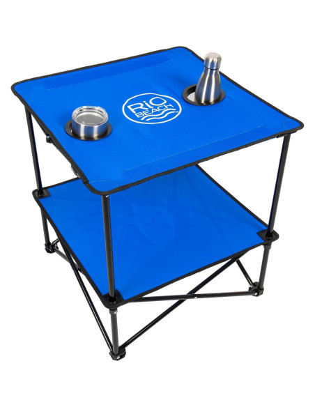 Mesa Plegable Cuadrada Rio Brands 55,88 cm Azul con Portavasos
