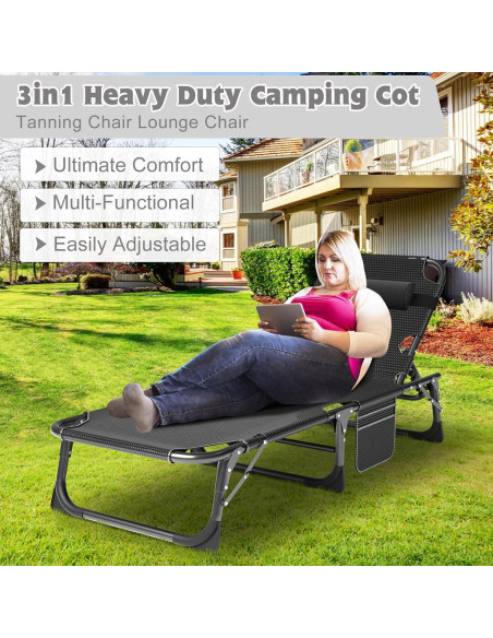 Cama de Camping Plegable ABORON con Colchón Ajustable