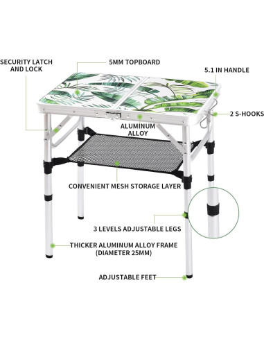 Mesa Plegable de Camping Yriuat 61x40 cm Ajustable Floral