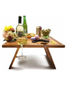 Mesa de Picnic Plegable SASIDO de Acacia para Vino y Snacks