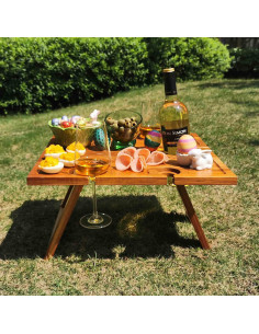 Mesa de Picnic Plegable SASIDO de Acacia para Vino y Snacks 2
