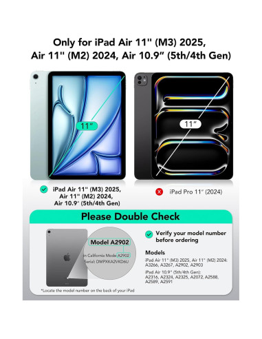 Funda ESR para iPad Air 11" y 10.9" Negra, Soporte Ajustable