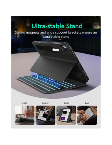 Funda ESR para iPad Air 11" y 10.9" Negra, Soporte Ajustable