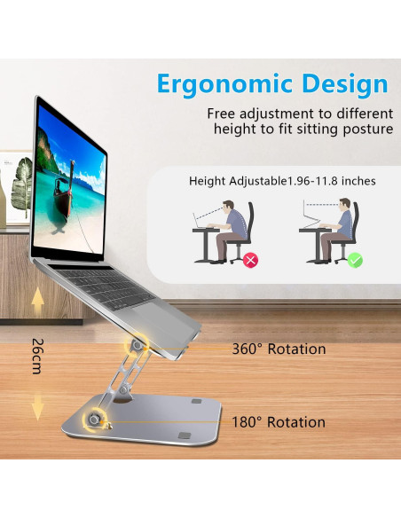 Soporte para Laptop FOBELEC Ajustable Ergonómico 9,07 kg Plata