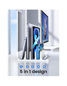 Soporte Vertical para Laptop Vaydeer 3 Ranuras Ajustable Blanco 2