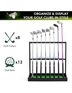 Soporte de Putter de Golf de Madera XCSOURCE para 8 Palos y 12 Pelotas 2
