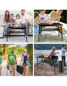Mesa Plegable ZTMT 4 Pies Ajustable Negra + Taburete 2