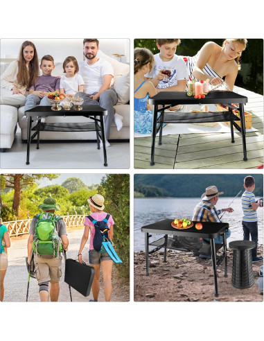Mesa Plegable ZTMT 4 Pies Ajustable Negra + Taburete