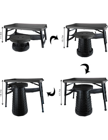 Mesa Plegable ZTMT 4 Pies Ajustable Negra + Taburete