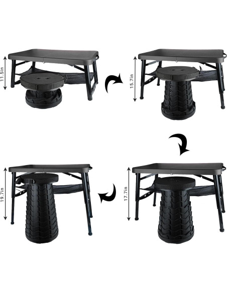Mesa Plegable ZTMT 4 Pies Ajustable Negra + Taburete