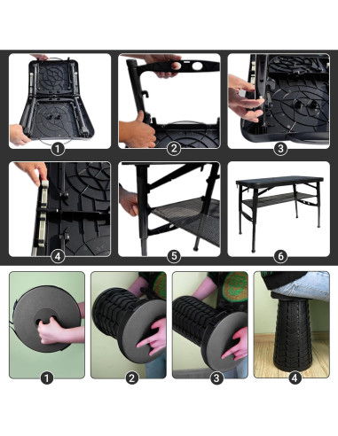 Mesa Plegable ZTMT 4 Pies Ajustable Negra + Taburete