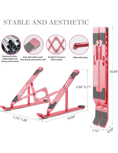 Soporte para Laptop EFFICOM Plegable Ergonómico Aluminio Rosa