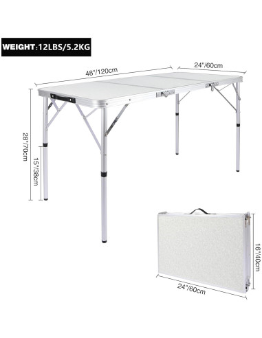 Mesa de Camping Plegable REDCAMP 2ft Ajustable Blanca