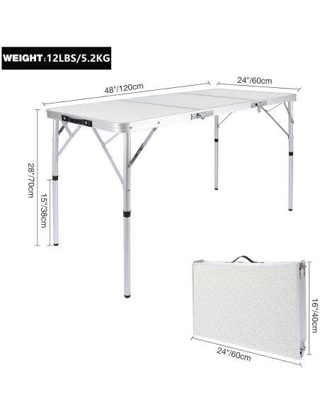 Mesa de Camping Plegable REDCAMP 2ft Ajustable Blanca