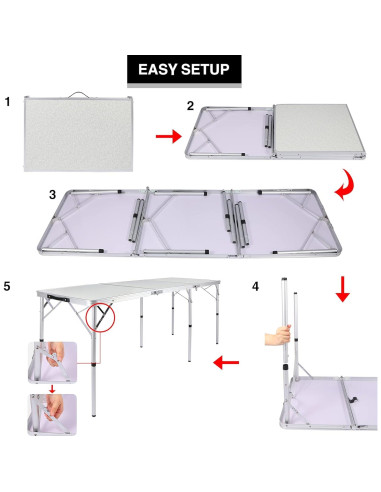 Mesa de Camping Plegable REDCAMP 2ft Ajustable Blanca