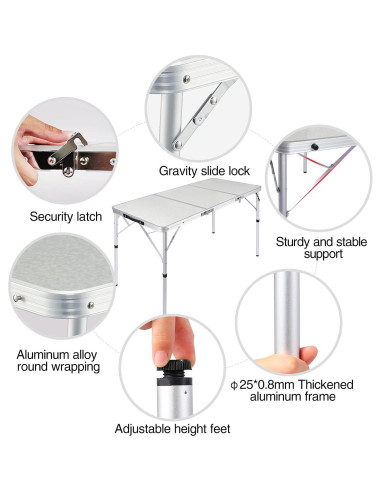 Mesa de Camping Plegable REDCAMP 2ft Ajustable Blanca